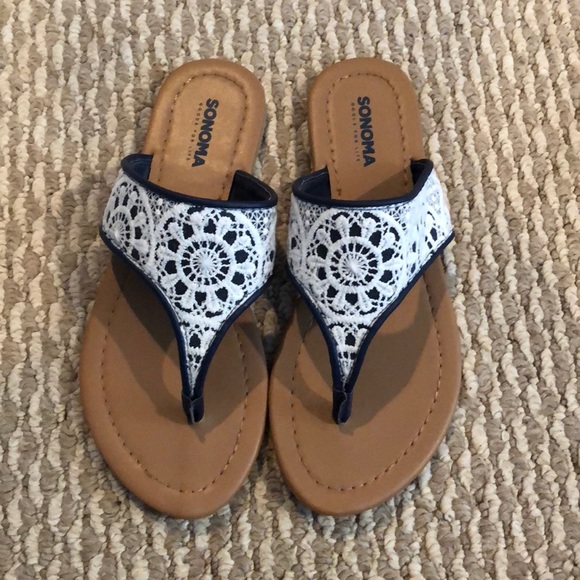 navy and white sandals